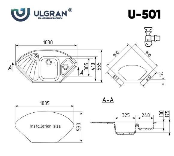 Мойка Ulgran U-501-343, антрацит Мойка Ulgran U-501-343, антрацит