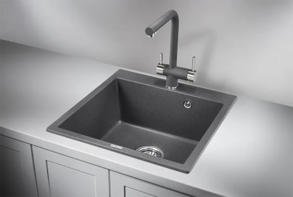 5102, ГРАФИТ (ЧЁРНО-СЕРЫЙ), кухонная мойка, кварц