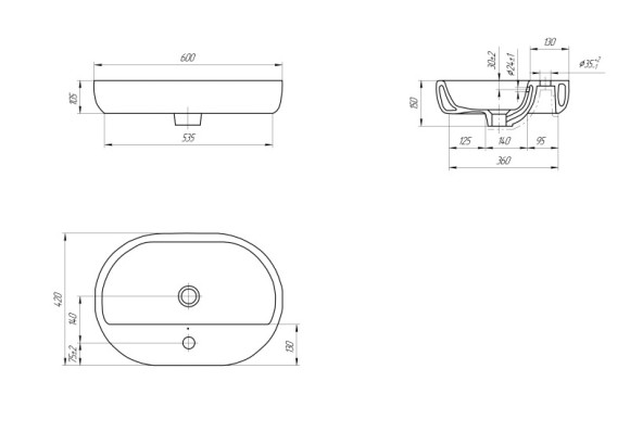 Раковина на столешницу CASPIA 60 OVAL 1 отв.
