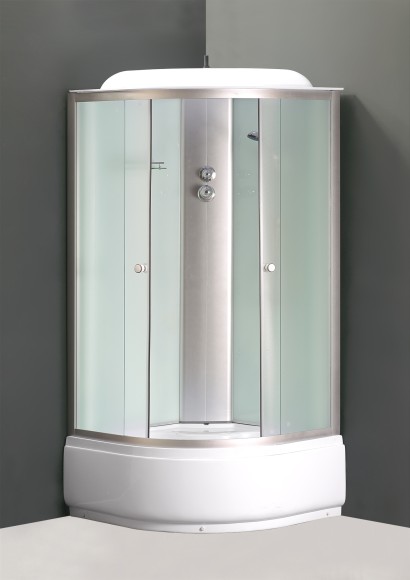 Душевая кабина EvaGold полукруг F902WS (90*90, высок.под., рифл. стек., белая стен.,хром матовый проф. 3к)