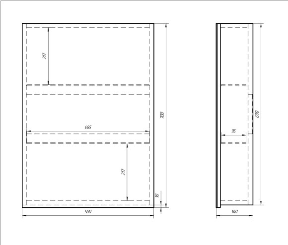 Шкаф зеркальный ALMI, 50 см, 1 дверца, 2 стеклянные полки, белый