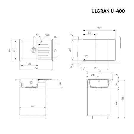 Мойка Ulgran U-400-328, бежевый