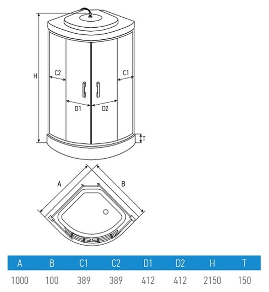 Душевая кабина Erlit ER3510P-C4-RUS (1000x1000x2150)