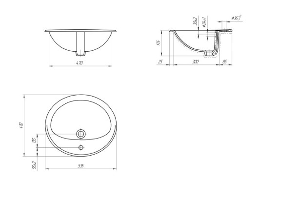Раковина в столешницу CALLA 54 1 отв.