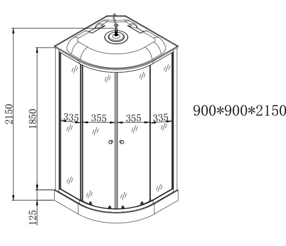 Душевая кабина EvaGold полукруг F901BS (90*90, низ.под., рифл. стек., черн. стен., хром матовый проф. 3к.)