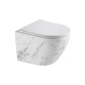 Унитаз подвесной K505MD белый мрамор безободковый, сиденье тонкое ДП, крепления 