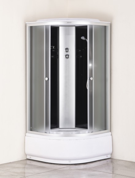 Душевая кабина EvaGold полукруг F902BS (90*90, высок.под., рифл. стек., черн. стен., хром матовый проф. 3к)