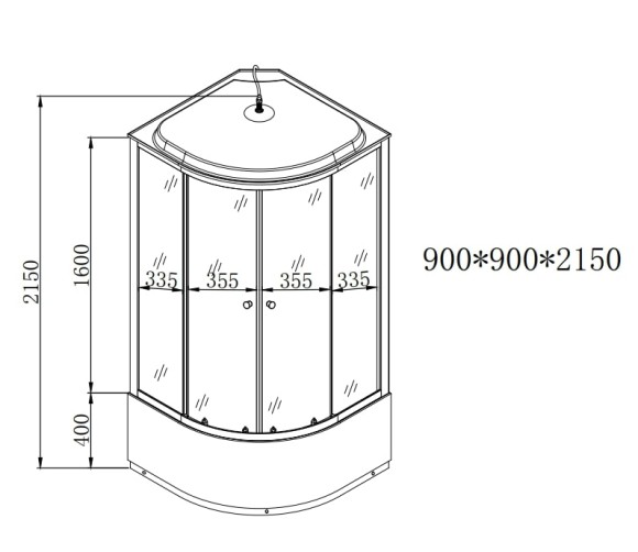 Душевая кабина EvaGold полукруг F902BS (90*90, высок.под., рифл. стек., черн. стен., хром матовый проф. 3к)