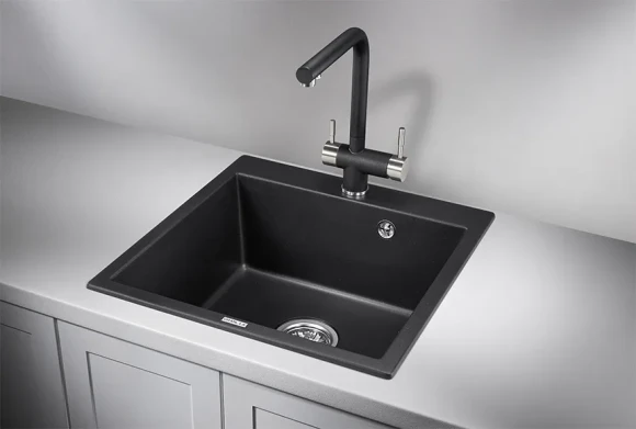 5102, ШВАРЦ (чёрный металлик), кухонная мойка, кварц
