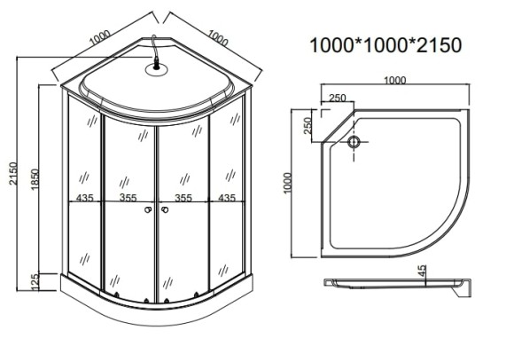 Душевая кабина EvaGold полукруг F101BS (100*100, низ.под., рифл. стек., черн. стен., хром матовый проф. 3к.)