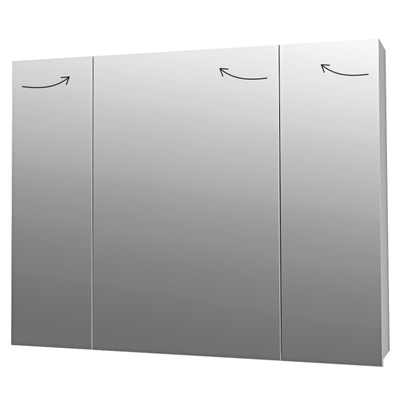 Шкаф зеркальный ALMI, 90 см, 3 дверцы, 6 стеклянных полок, белый