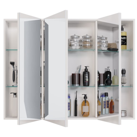 Шкаф зеркальный ALMI, 90 см, 3 дверцы, 6 стеклянных полок, белый