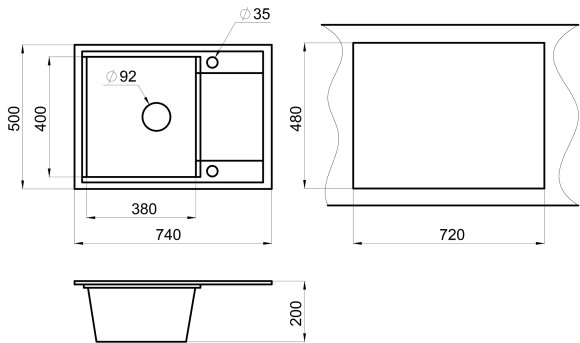 HI-74, ЧЁРНЫЙ/АРКТИК,ГИБРИД  кухонная мойка , кварц