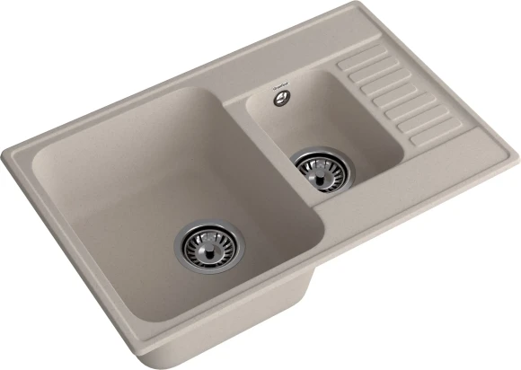 GRANFEST Мойка QUARZ 21К  1,5-чаши+крыло 740*480мм песочный арт.GF-Z-