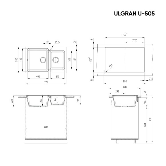 Мойка Ulgran U-505-310, серый Мойка Ulgran U-505-310, серый