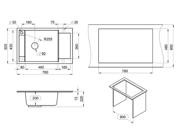 7806, АРКТИК (БЕЛЫЙ), кухонная мойка, кварц