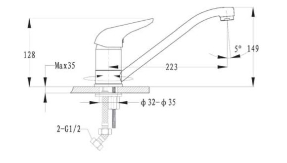 GRANFEST Смеситель для кухни прямой D-40мм топаз арт.