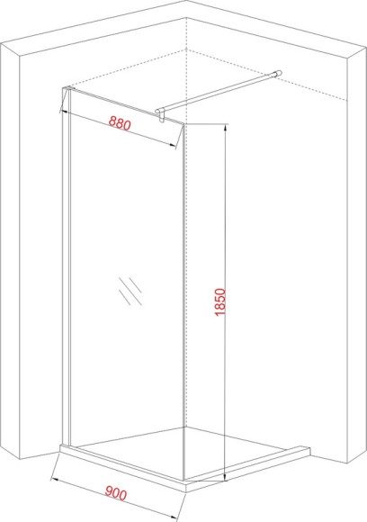 JY67 Душевое ограждение напольное неподвижное 90х185, прозрачное стекло