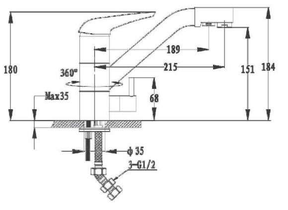 GRANFEST Смеситель для кухни прямой с краном питьевой воды D-40мм бежевый арт.