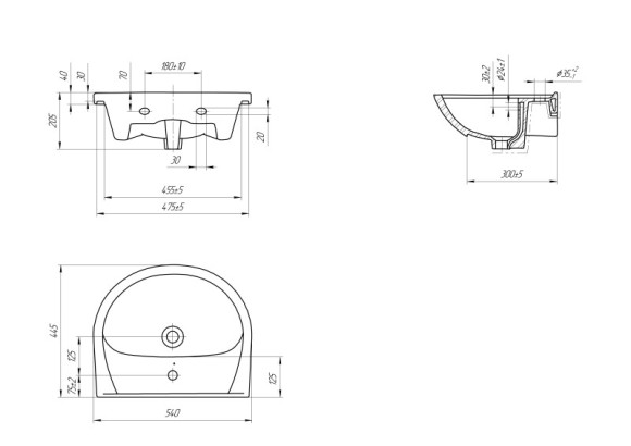 Раковина мебельная ERICA 55 1 отв.