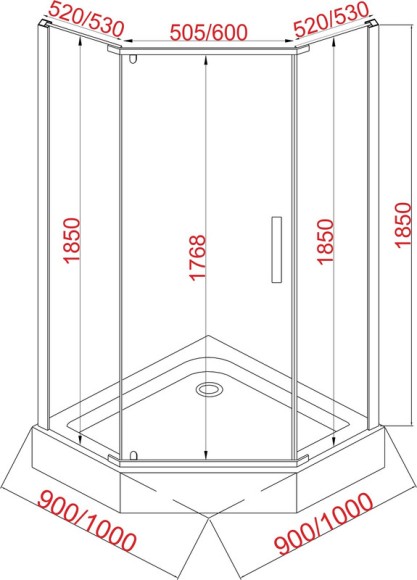 JY028 Душевое ограждение 90х90х185 трапеция (б/поддона), прозрачное стекло