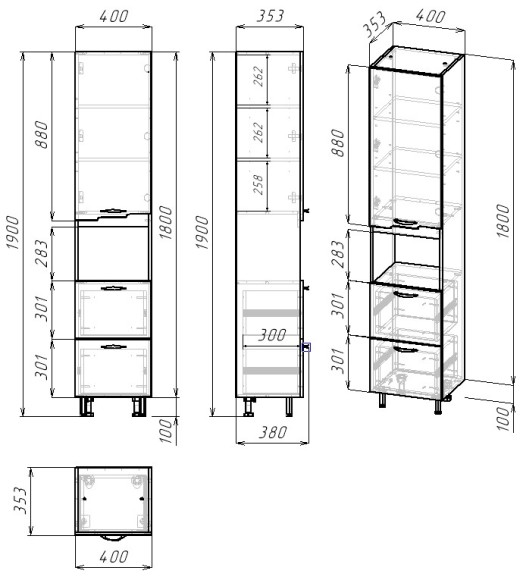 40 Пенал-шкаф  "Каскад 40" моринга универсальный