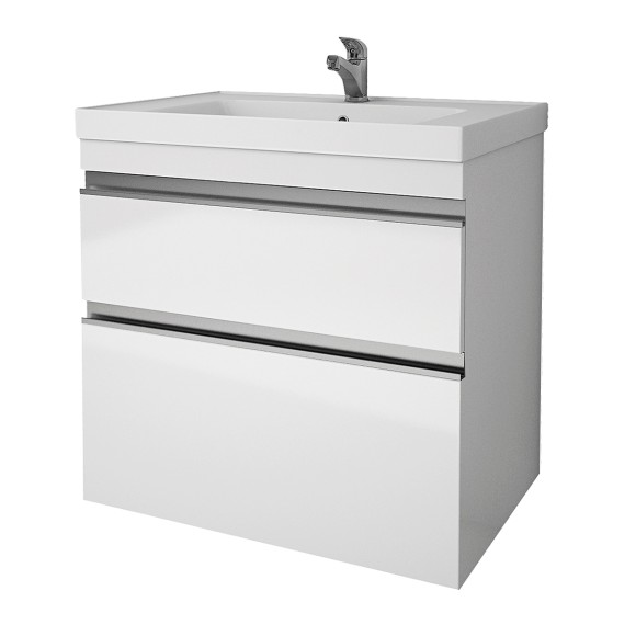 Тумба GRACE PLUS, 60 см, подвесная/напольная, 2 ящика, с опорами, белый глянец