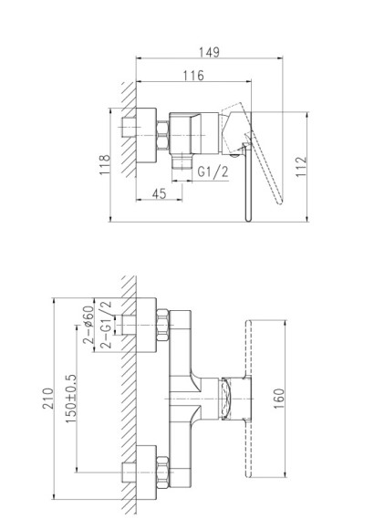 Смеситель для душа BRASKO BLACK однорычажный черный