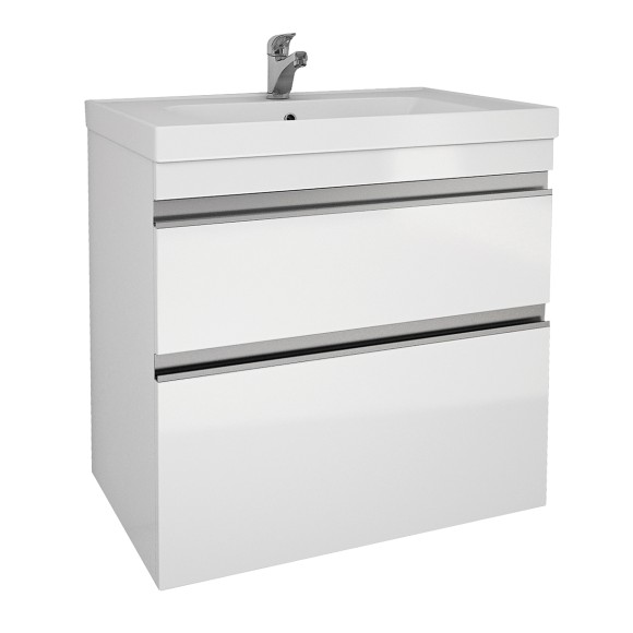 Тумба GRACE PLUS, 70 см, подвесная/напольная, 2 ящика, с опорами, белый глянец