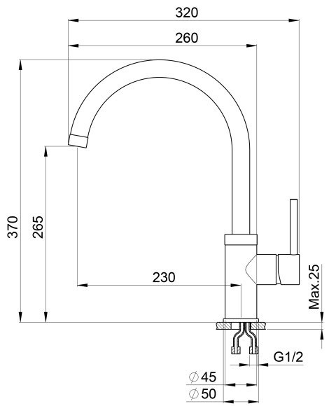3125, XРОМ/ШВАРЦ (чёрный металлик), СМЕСИТЕЛЬ КУХОННЫЙ
