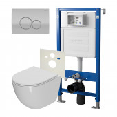 Сет: Система инсталляции Point Элемент для подвесного унитаза PN45120 + Клавиша смыва для инсталляции Point Виктория, цвет сатин/хром, PN44061SC + Унитаз подвесной Point Афина безободковый, сиденье микролифт PN41041