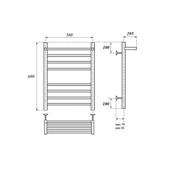 Полотенцесушитель электрический Point Аврора PN10156SPE П7 500x600 с полкой левый/правый, хром Полотенцесушитель электрический Point Аврора PN10156SPE П7 500x600 с полкой левый/правый, хром