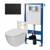 Сет: Система инсталляции Point Элемент для подвесного унитаза PN45120 + Клавиша смыва для инсталляции Point Меркурий, черная матовая, PN44831BM + Унитаз подвесной Point Афина безободковый, сиденье микролифт PN41041