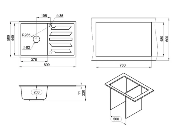 8002, ЧЁРНЫЙ, кухонная мойка, кварц