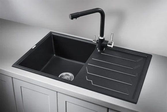8002, ЧЁРНЫЙ, кухонная мойка, кварц