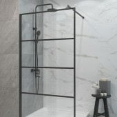 PF01 Душевое ограждение напольное неподвижное 100х195, прозрачн.стекло/чёрные полосы/чёрн.профиль PF01 Душевое ограждение напольное неподвижное 100х195, прозрачн.стекло/чёрные полосы/чёрн.профиль
