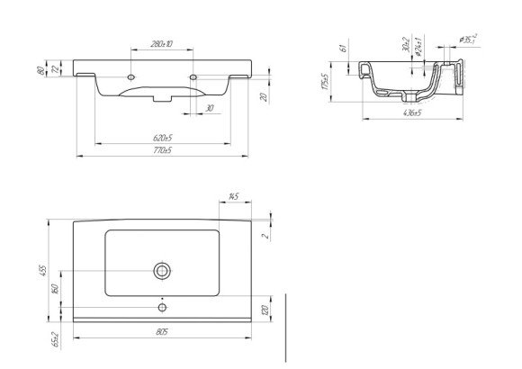 Раковина универсальная GRAND 80 1 отв.