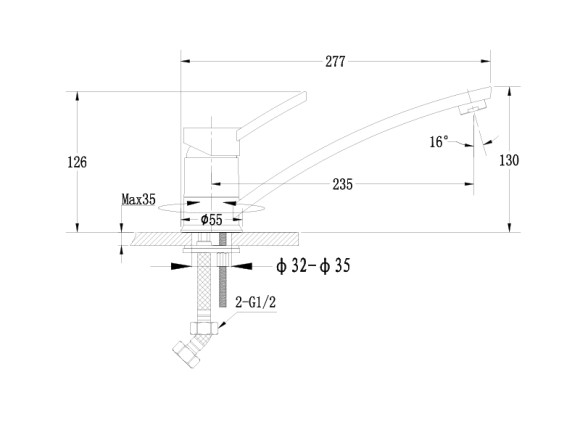 EWIGSTEIN Смеситель для кухни прямой D-40мм шоколад арт.
