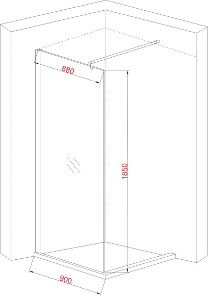JY67P Душевое ограждение напольное неподвижное 90х185, рифленое стекло