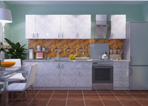 400 Шкаф навесной для посуды с полкой - белый мрамор