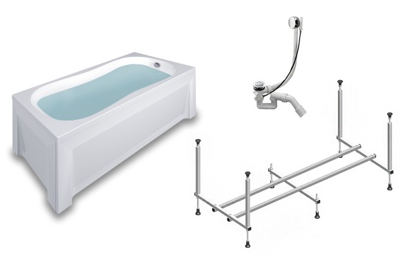 Комплект Акриловая ванна TIMO INKA1570 150*70*58+каркас+слив-перелив+фронтальная панель+торцевая панель Комплект Акриловая ванна TIMO INKA1570 150*70*58+каркас+слив-перелив+фронтальная панель+торцевая панель