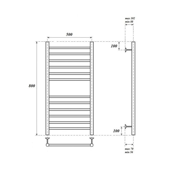 Полотенцесушитель электрический Point Аврора PN10158SE П12 500x800 левый/правый, хром Полотенцесушитель электрический Point Аврора PN10158SE П12 500x800 левый/правый, хром