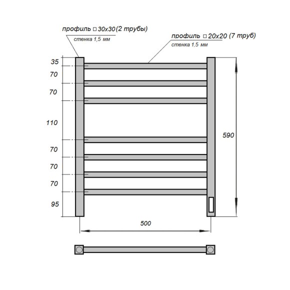 Полотенцесушитель электрический Point Вега PN71856B П7 500x600, диммер справа, черный Полотенцесушитель электрический Point Вега PN71856B П7 500x600, диммер справа, черный
