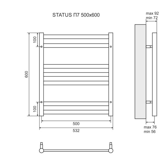 Полотенцесушитель электрический Lemark Status LM44607EBR П7 500x600, левый/правый, бронза