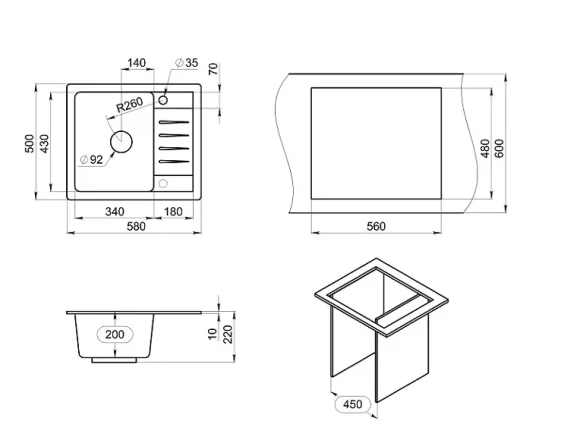 5803, БЕЛЫЙ, кухонная мойка, СтандАРТ кварц
