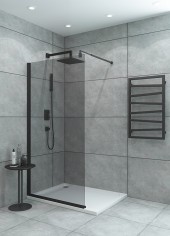 PF02 Душевое ограждение напольное неподвижное 100х190, прозрачн.стекло серого цвета,чёрн.профиль PF02 Душевое ограждение напольное неподвижное 100х190, прозрачн.стекло серого цвета,чёрн.профиль