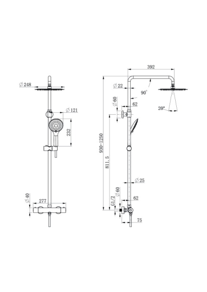 Душевая система BRASKO BLACK (смеситель термостатический) 3 режима шланг 150 металл черный