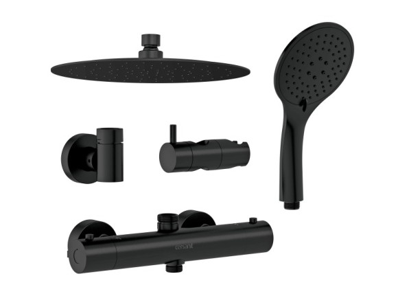 Душевая система BRASKO BLACK (смеситель термостатический) 3 режима шланг 150 металл черный