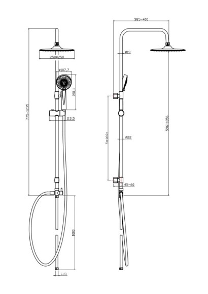 Душевая система NENO 5 режимов шланг 150 PVC