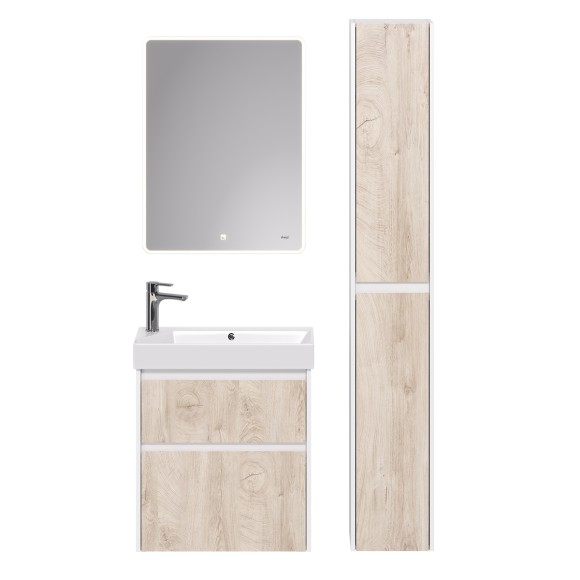 Пенал SLIM, 30 см, подвесной/напольный, универсальный, 2 дверцы, 4 стеклянные полки, белый глянец / дуб кантри